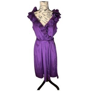 VTG Y2K Max + Cleo purple pleated  ruffle collar dress. Size 12